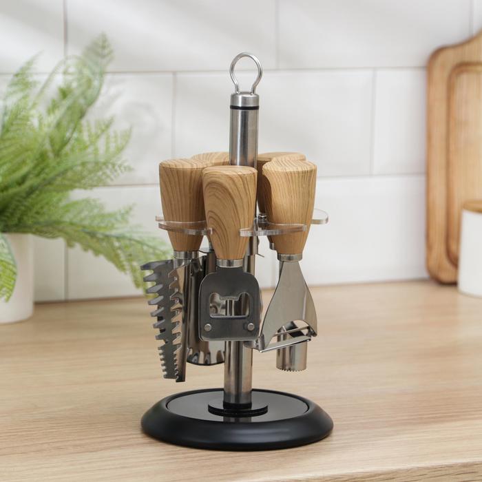 Набор кухонных инструментов «Древо», 5 предметов, на подставке, цвет чёрный, бежевый
Набор кухонных инструментов «Древо», 5 предметов, на подставке, цвет чёрный, бежевый