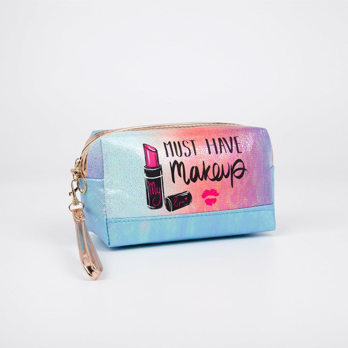 фото Косметичка на молнии, с ручкой, цвет голубой