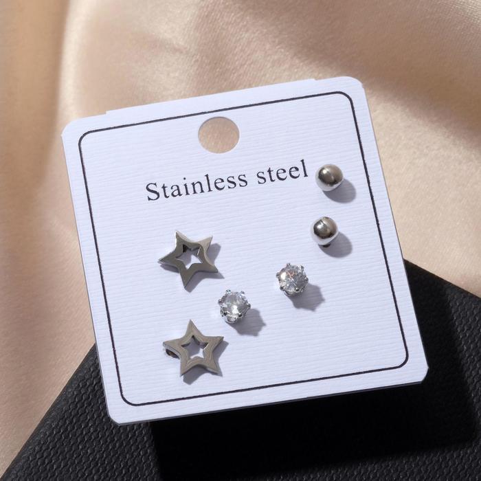 Серьги набор 3 пары "Стальные" звёзды, шарики, цвет белый в серебре
Серьги набор 3 пары "Стальные" звёзды, шарики, цвет белый в серебре