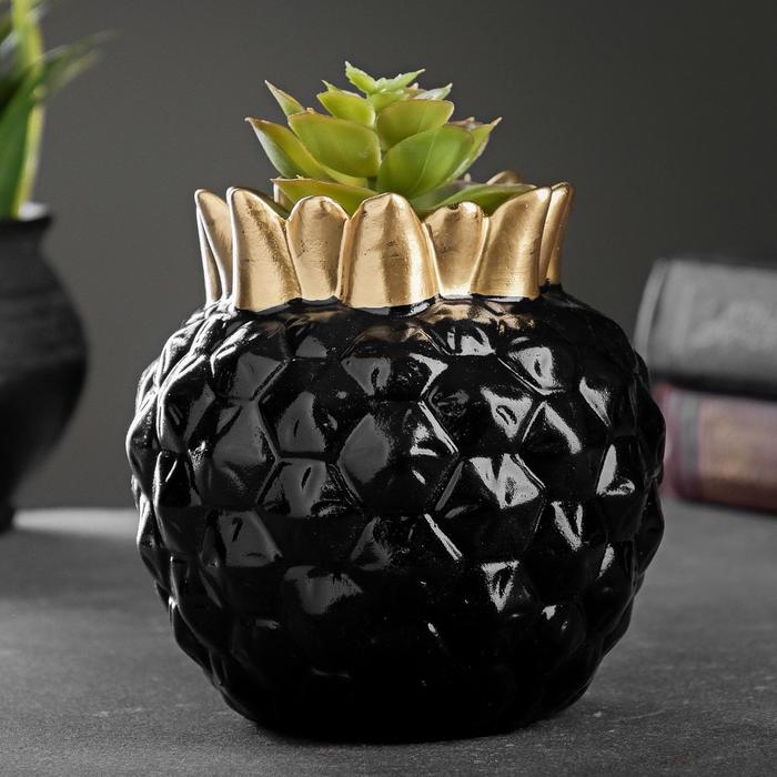 Фигурное кашпо "Ананас" черное с золотом, 0,7 л / 12х12х12см 
Фигурное кашпо "Ананас" черное с золотом, 0,7 л / 12х12х12см