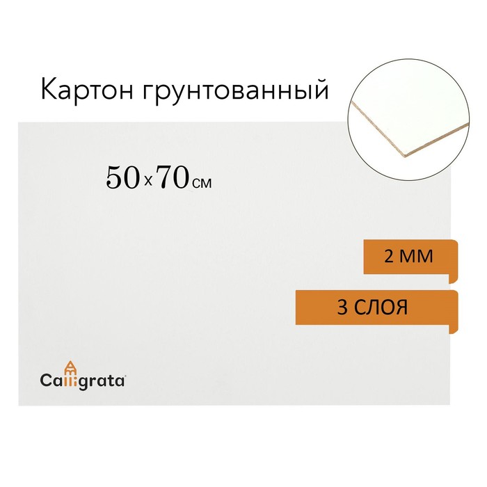 Картон грунтованный 50 х 70 см, толщина 2 мм, 3-х слойный акриловый грунт, Calligrata
Картон грунтованный 50 х 70 см, толщина 2 мм, 3-х слойный акриловый грунт, Calligrata