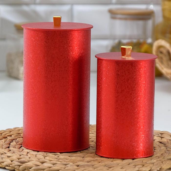 Набор банок для сыпучих продуктов «Бархат», 15×9,5×9,5 см, 11,5×11,5×19,5 см, 2 шт, цвет красный
Набор банок для сыпучих продуктов «Бархат», 15×9,5×9,5 см, 11,5×11,5×19,5 см, 2 шт, цвет красный