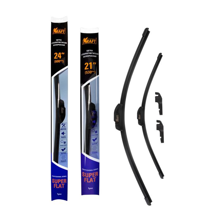 Комплект бeскаркасных щеток стеклоочистителя TEFLON 600/530 мм, 1 адаптер
Комплект бeскаркасных щеток стеклоочистителя TEFLON 600/530 мм, 1 адаптер