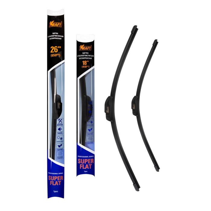 Комплект бeскаркасных щеток стеклоочистителя TEFLON 650/450 мм, 1 адаптер 
Комплект бeскаркасных щеток стеклоочистителя TEFLON 650/450 мм, 1 адаптер