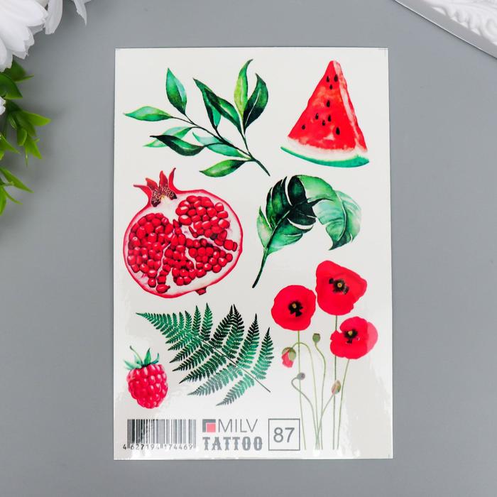 Татуировка на тело "Гранат, листья" 10х15 см
Татуировка на тело "Гранат, листья" 10х15 см
