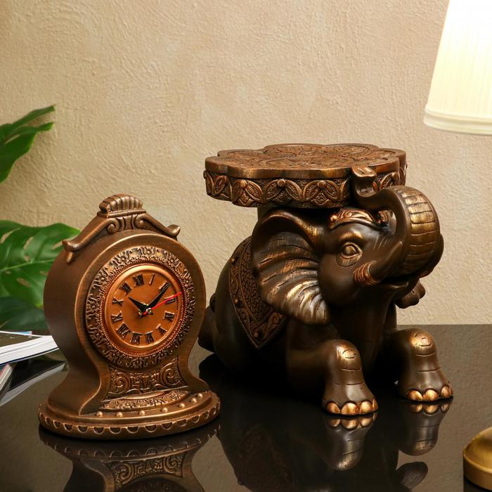 фото Часы "слон" №12, на подставке, коричнево-золотистые, 50*41 см premium gips