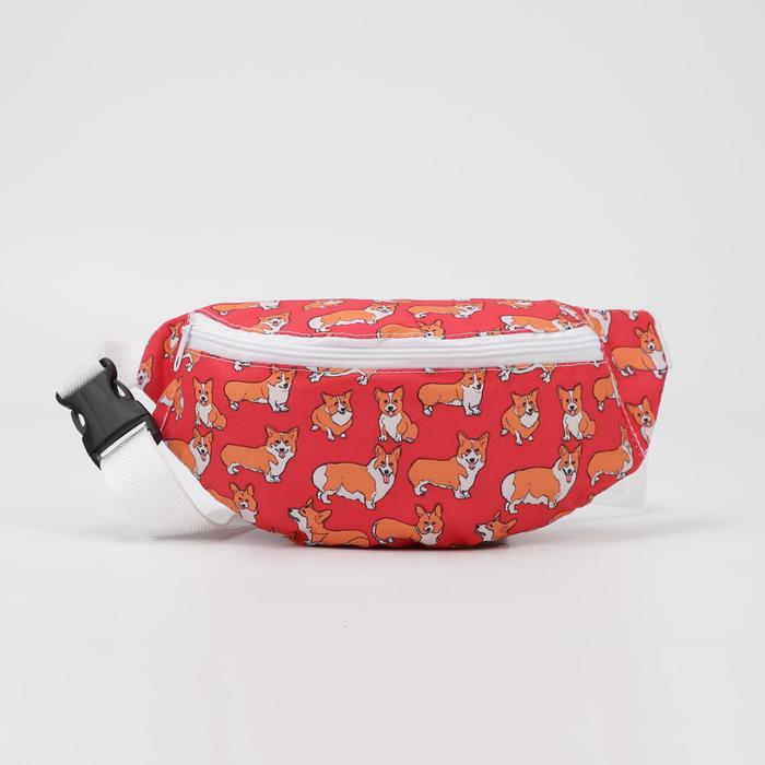 фото Сумка поясная, отдел на молнии, без подклада, цвет красный, «корги»