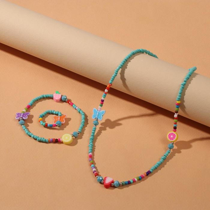 Набор 3 предмета: колье, браслет, кольцо "Бисер" фрукты и бабочки, цвет мятный
Набор 3 предмета: колье, браслет, кольцо "Бисер" фрукты и бабочки, цвет мятный