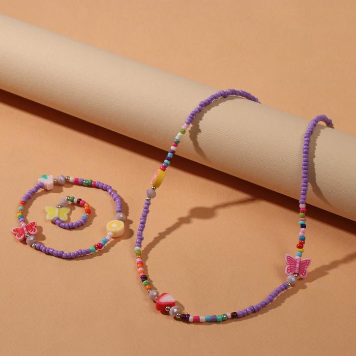 Набор 3 предмета: колье, браслет, кольцо "Бисер" фрукты и бабочки, цвет сиреневый
Набор 3 предмета: колье, браслет, кольцо "Бисер" фрукты и бабочки, цвет сиреневый