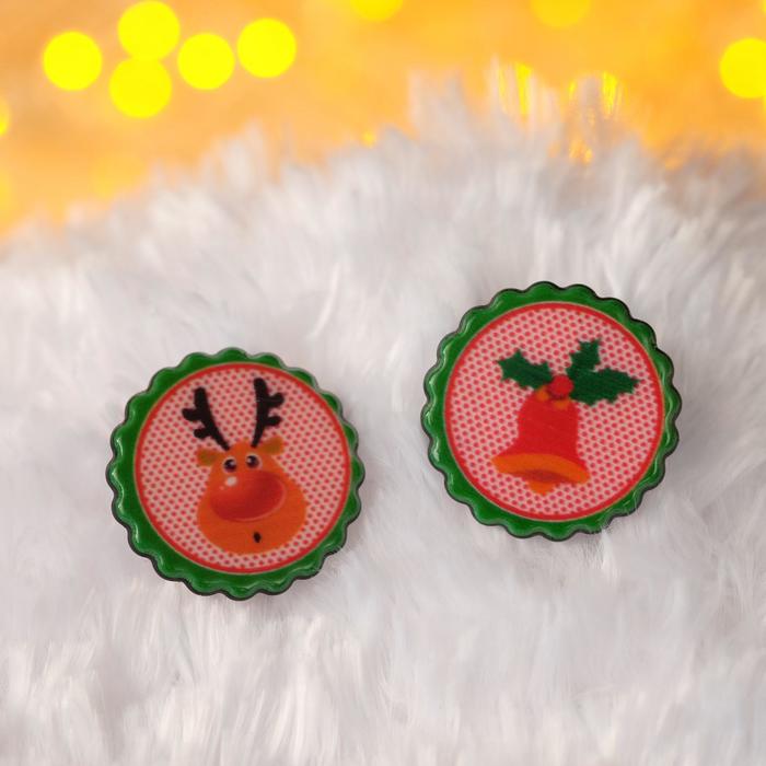 Серьги "Новогодние" блюдце, олень и колокольчик, цвет красно-зелёный
Серьги "Новогодние" блюдце, олень и колокольчик, цвет красно-зелёный