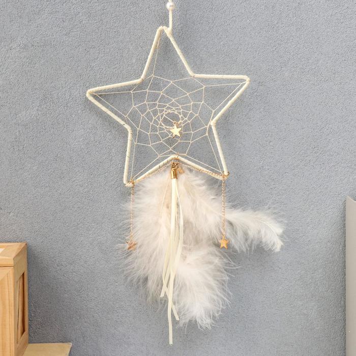 Ловец снов "Звездочка с кремовыми перьями" 28х15 см