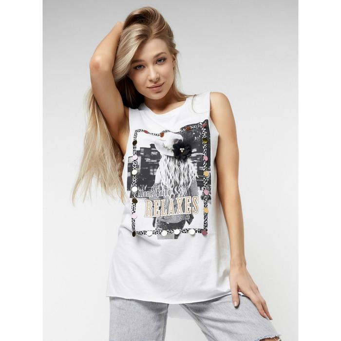 Футболка без рукавов женская белого цвета, размер 48-50
Футболка без рукавов женская белого цвета, размер 48-50