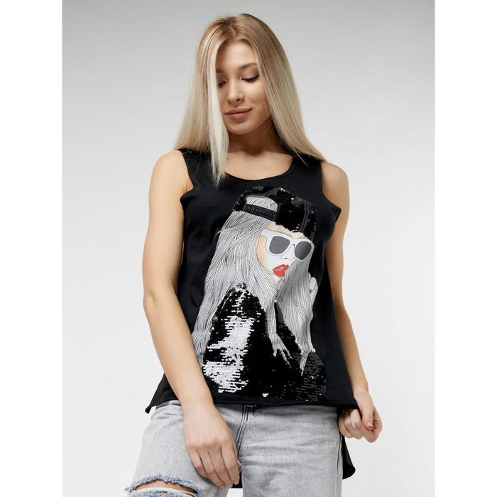 Футболка без рукавов женская, размер 48-50, цвет чёрный
Футболка без рукавов женская, размер 48-50, цвет чёрный