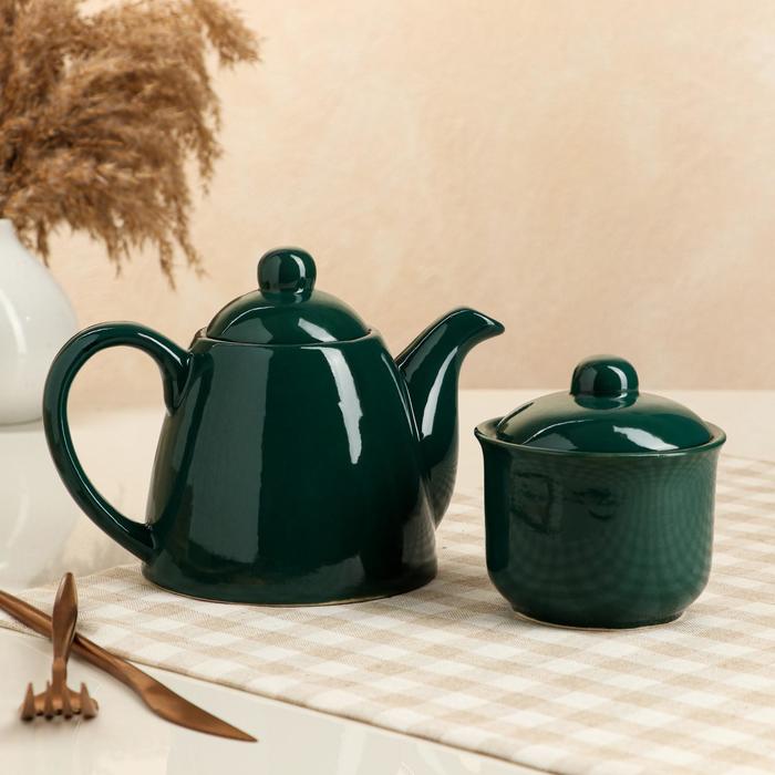 фото Чайная пара "хаки", чайник 0.7л, сахарница 0.3л керамика ручной работы