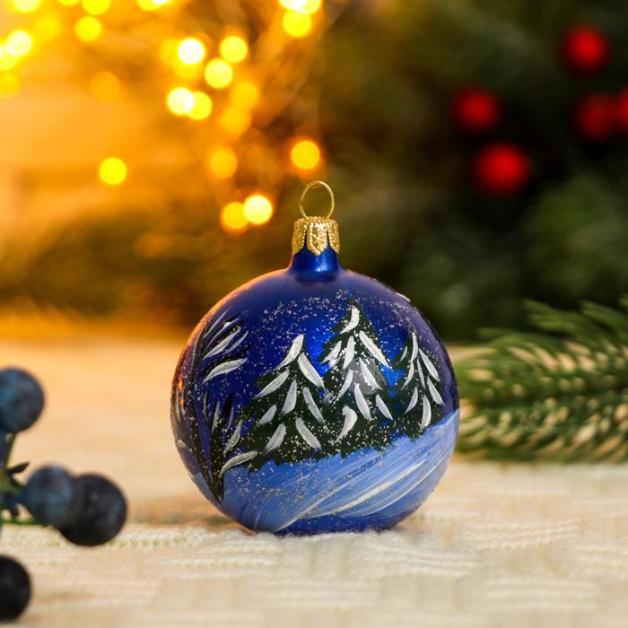 Ёлочный шар d-6 см "Ночная вьюга" ручная ропись, синий 
Ёлочный шар d-6 см "Ночная вьюга" ручная ропись, синий