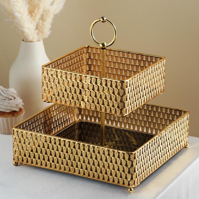 Подставка под десерты «Мрамор», 25×25×7,5 см, 2 яруса, квадратная, цвет металла золотой
Подставка под десерты «Мрамор», 25×25×7,5 см, 2 яруса, квадратная, цвет металла золотой