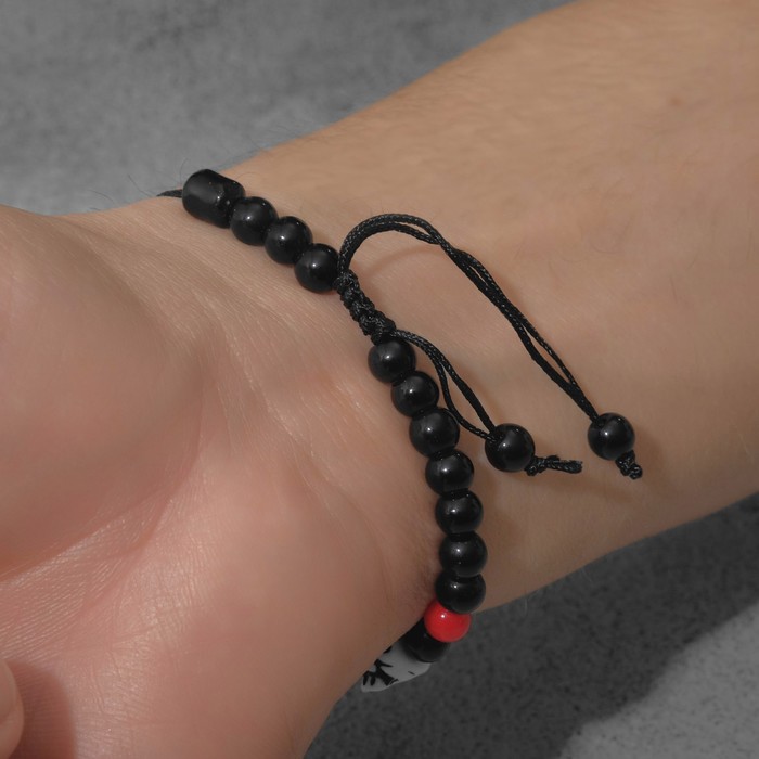 фото Браслет "череп мини" красные бусины, цвет чёрно-белый, d=6 см queen fair