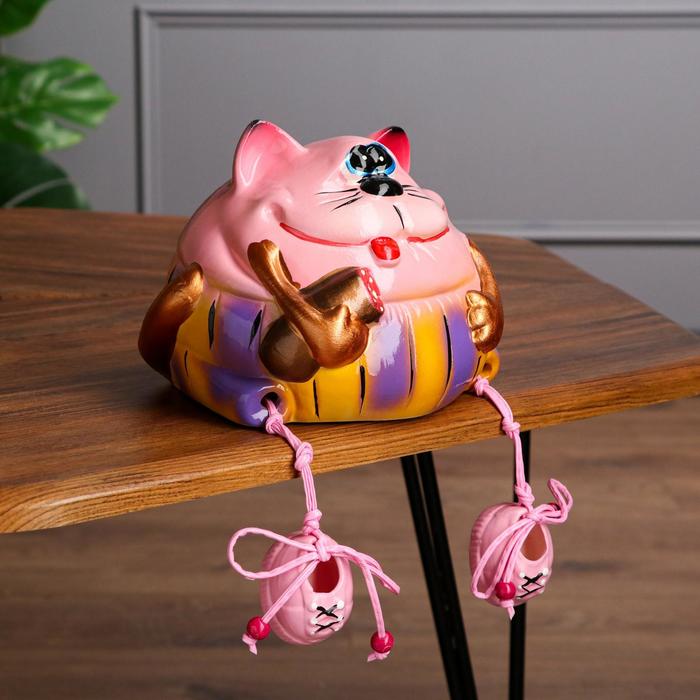 Копилка "Кот", розовая, глазурь, керамика, 14 см, микс, в подарочной упаковке