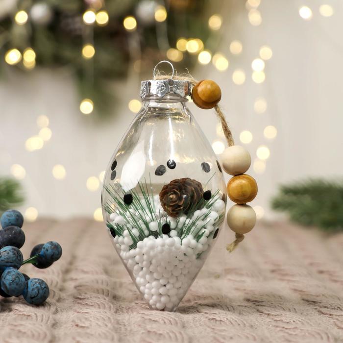 Украшение ёлочное "Пора чудес" снег шишка ёлочка кружочки, 6х11,5 см, прозрачный