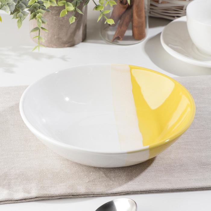фото Тарелка суповая соната «полоски», d=19,5 см, цвет жёлтый кубаньфарфор