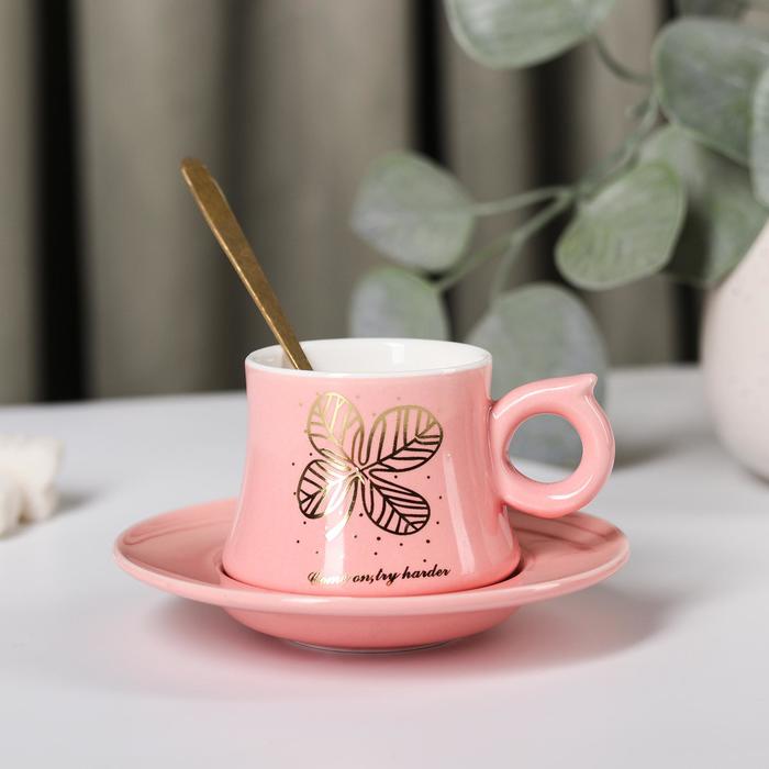 фото Кофейная пара «золотая линия», чашка 90 мл, блюдце, ложка