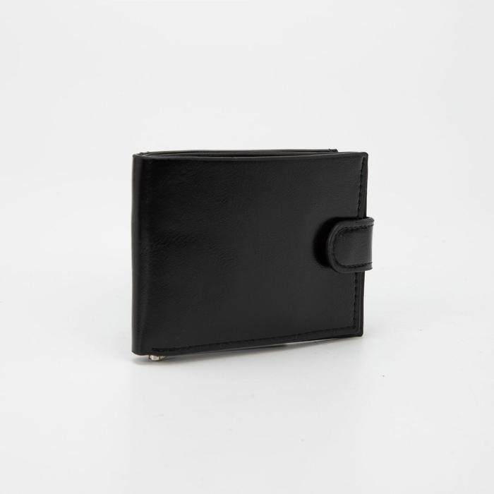 фото Портмоне муж (1077), 11*2*8, отд д/купюр, зажим, д/карт, д/монет, на кнопке, черный