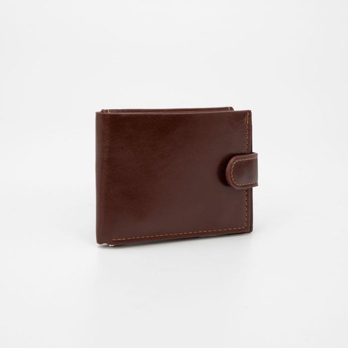 фото Портмоне муж (1077), 11*2*8, отд д/купюр, зажим, д/карт, д/монет, на кнопке, коричневый