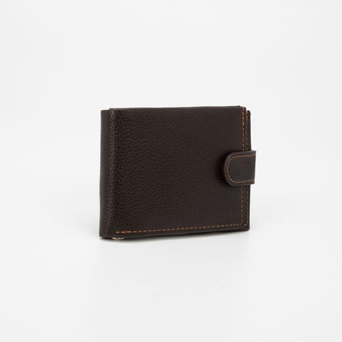 фото Портмоне муж (1077), 11*2*8, отд д/купюр, зажим, д/карт, д/монет, на кнопке, коричневый