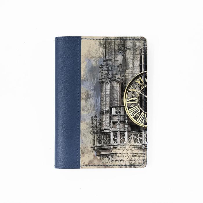 Обложка на паспорт комбинированная "Часы Tower" , синяя белая вставка 
Обложка на паспорт комбинированная "Часы Tower" , синяя белая вставка