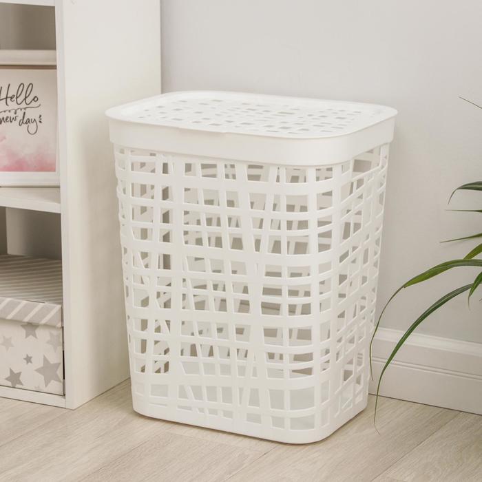 фото Корзина для белья с крышкой «хаос», 55 л, 44×36×52 см, цвет белый