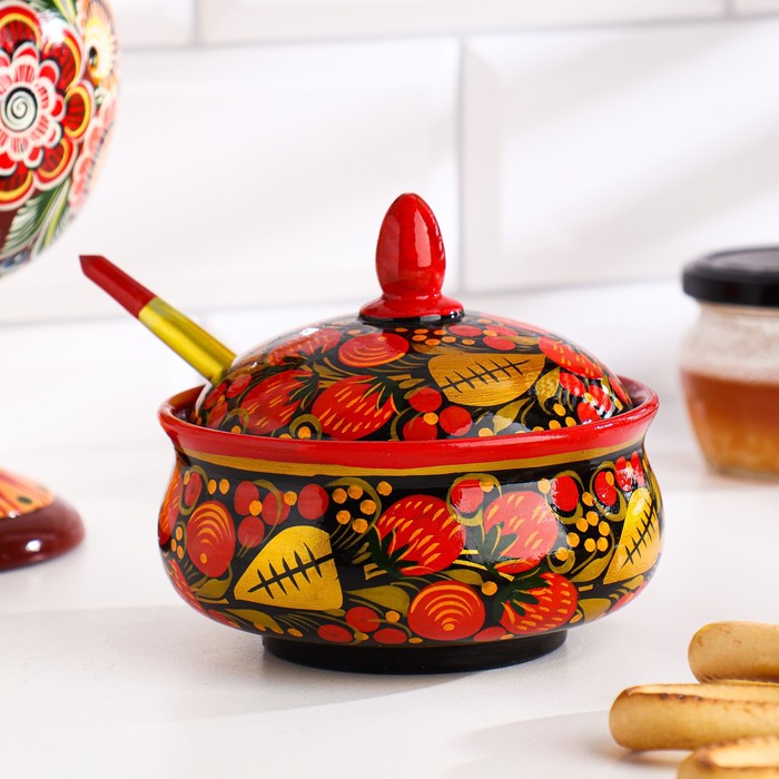 Сахарница с ложкой, 12х11 см, хохлома
Сахарница с ложкой, 12х11 см, хохлома
