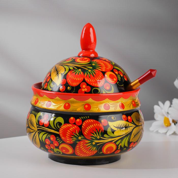 фото Сахарница с ложкой, 13х16 см, хохлома