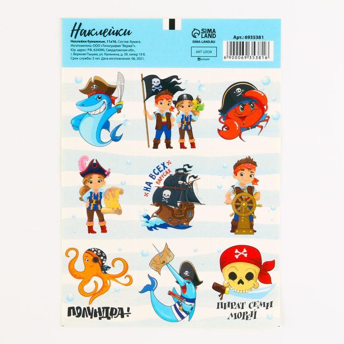 Наклейки бумажные «Весёлые пираты», 11 × 15,5 см 
Наклейки бумажные «Весёлые пираты», 11 × 15,5 см