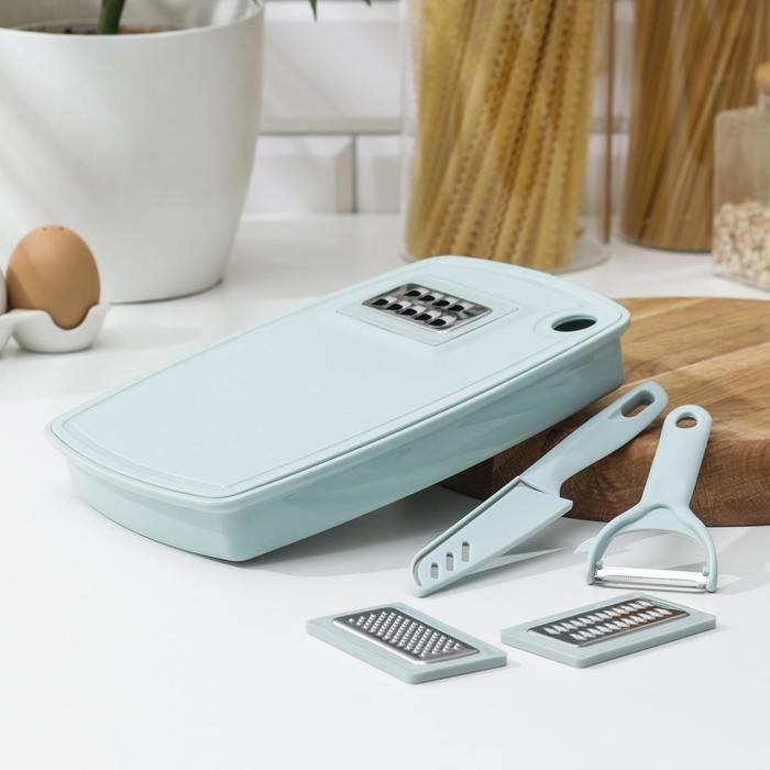 Тёрка «Ленивец», 3 насадки, нож, овощечистка, доска, цвет МИКС
Тёрка «Ленивец», 3 насадки, нож, овощечистка, доска, цвет МИКС