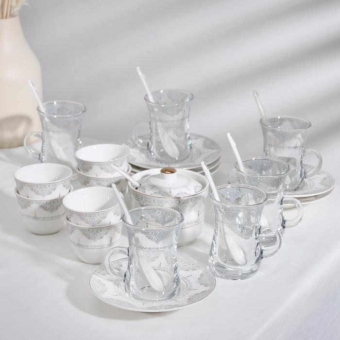 фото Сервиз чайный 26 пред "кеген" 6 кружек 130 мл, 6 пиал 80 мл. 6 блюдец, сахарница, 7 ложек