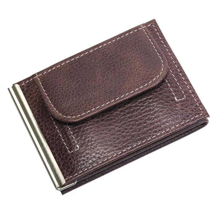 фото Зажим для купюр на кнопке, цвет коричневый croco