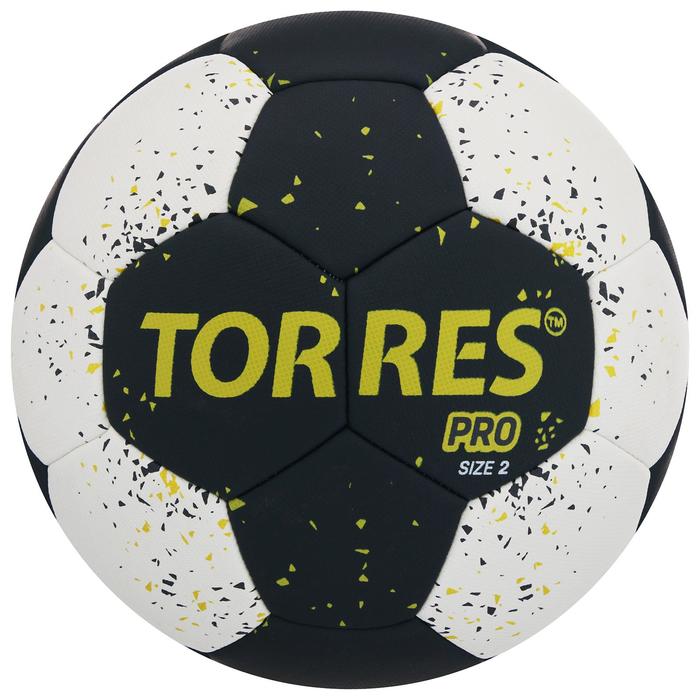 фото Мяч гандбольный torres pro, размер 2, пу, гибридная сшивка, цвет чёрный/белый/жёлтый