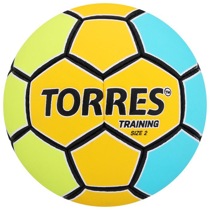 фото Мяч гандбольный torres training, размер 2, пу, ручная сшивка, цвет жёлтый/голубой