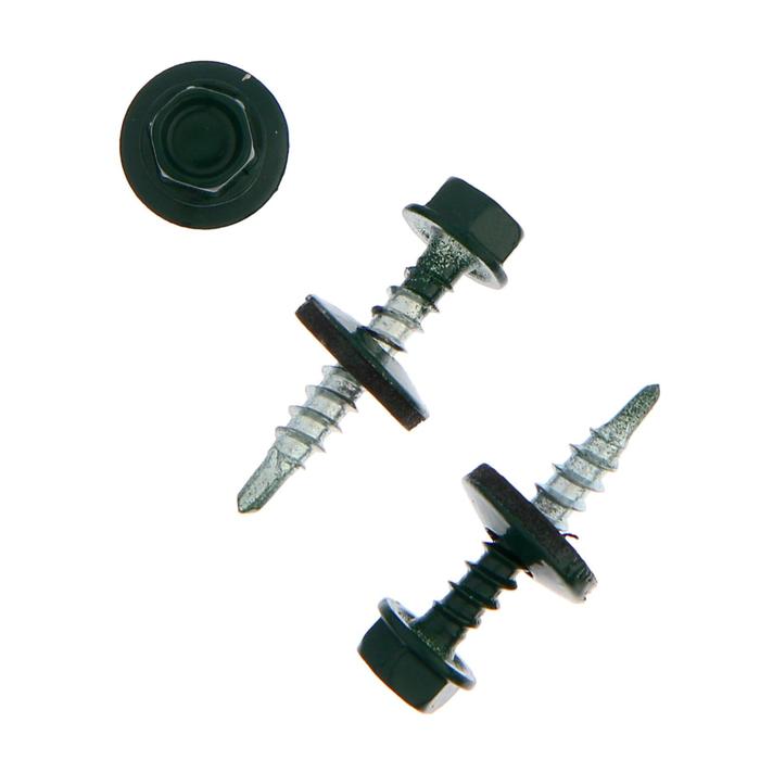 Саморезы кровельные ТУНДРА krep с буром 4.8x28 мм, темно-зеленый 1 кг