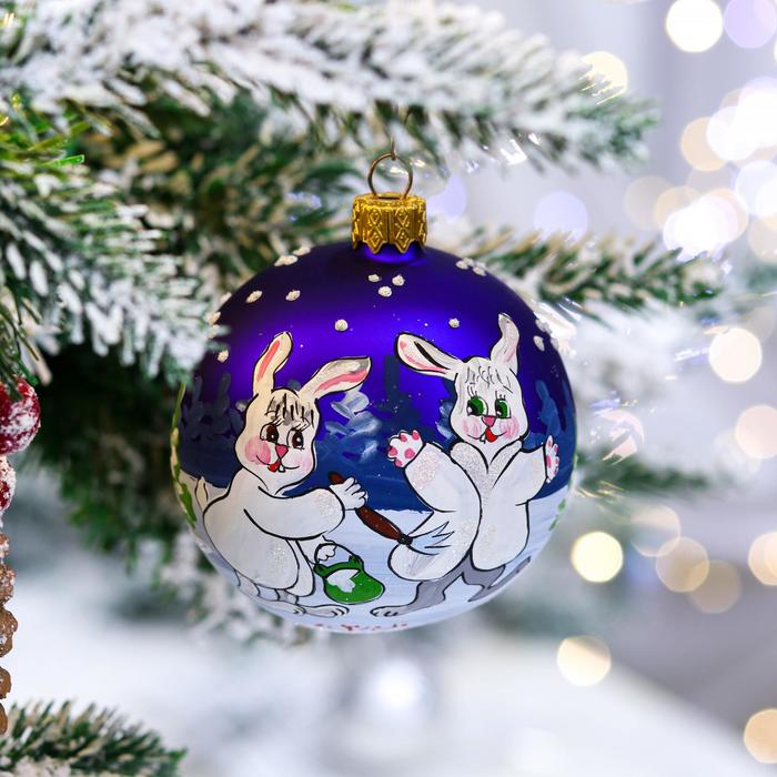 Ёлочная игрушка Шар "Зайцы новогодние", 80 мм, стекло, ручная роспись
Ёлочная игрушка Шар "Зайцы новогодние", 80 мм, стекло, ручная роспись
