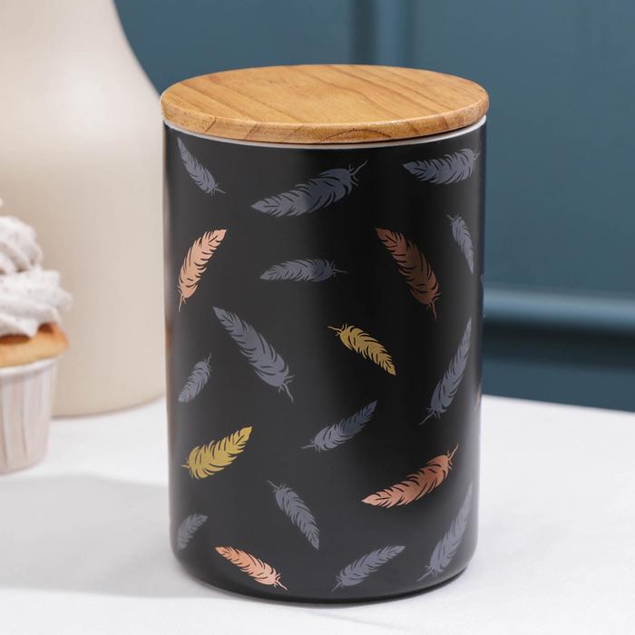 Банка для сыпучих продуктов «Золотое перо», 800 мл, 10×15,5 см, цвет чёрный
Банка для сыпучих продуктов «Золотое перо», 800 мл, 10×15,5 см, цвет чёрный