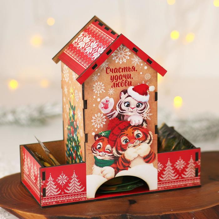 фото Органайзер для чая "счастья.удачи.любви", тигрята, 20,9х19,3х8,2 см