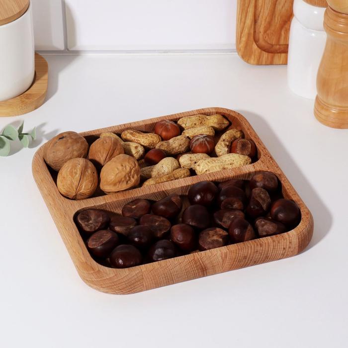 Менажница квадратная, бук 2 отсека d=20 см