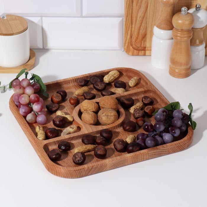 Менажница квадратная, бук 3 отсека d=29 см