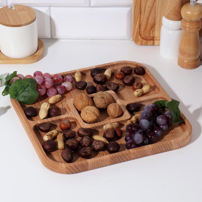 Менажница квадратная, бук 3 отсека d=29 см