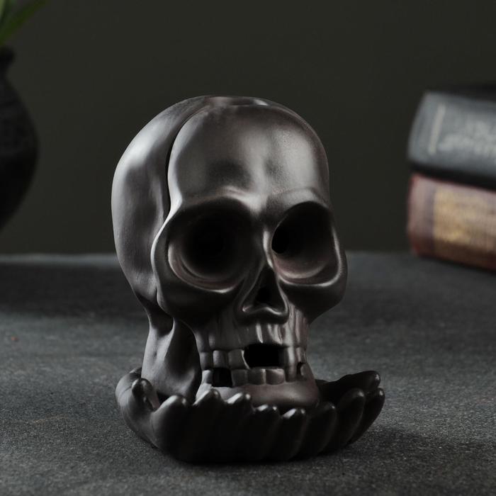 фото Подставка для благовоний "череп" 10х8х8см, с аромаконусами, с подсветкой, батарейки lr44