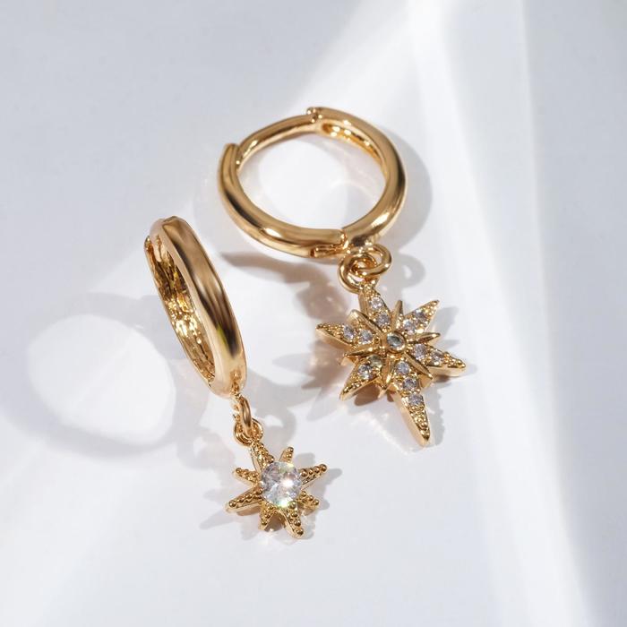 Серьги со стразами "Сказка" ночные звёзды, цвет белый в золоте