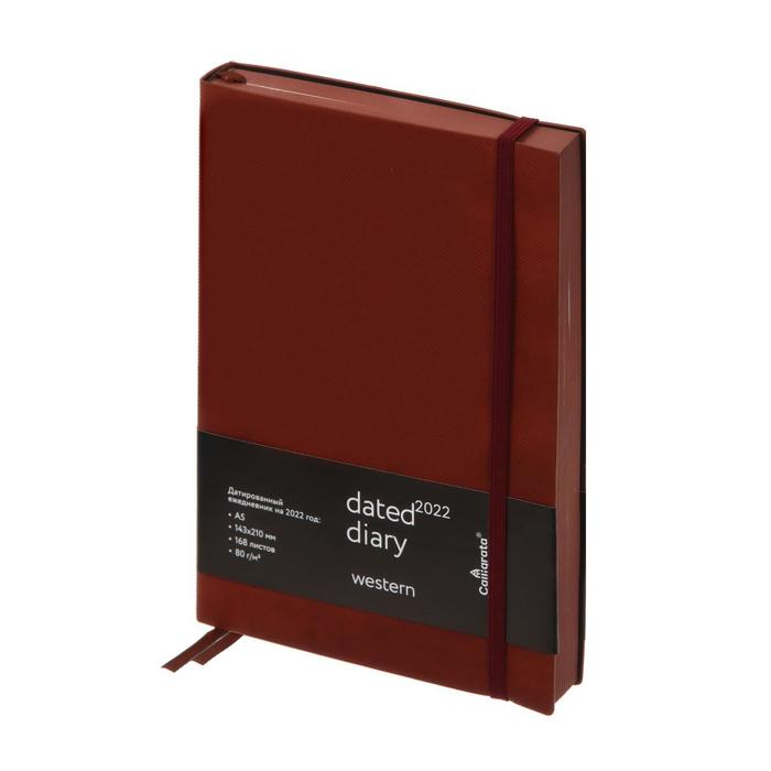 Ежедневник датированный 2022 год "Western" A5, 168 листов в линейку, кожзам, коричневый, коричневый срез, с резинкой, 2 ляссе, перфорированные уголки 
Ежедневник датированный 2022 год "Western" A5, 168 листов в линейку, кожзам, коричневый, коричневый срез, с резинкой, 2 ляссе, перфорированные уголки