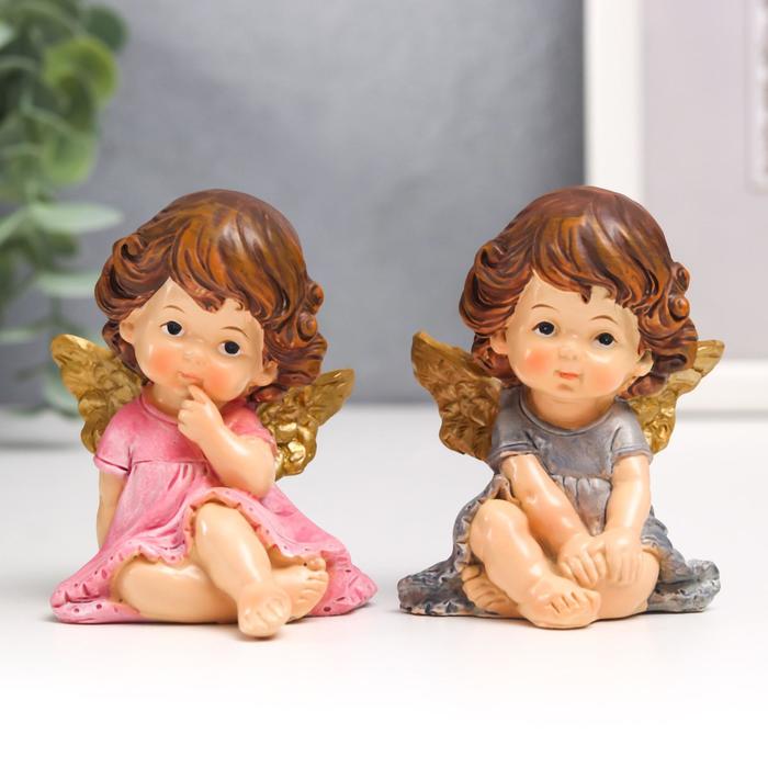 Сувенир полистоун "Ангелочек Мила в розовом/голубом платье" МИКС 7,5х5,7х4,2 см