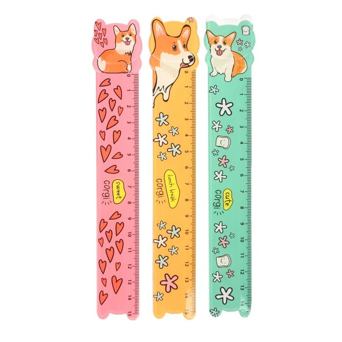 Линейка 15 см, "Корги", в индивидуальном пакете, МИКС 3 цвета 
Линейка 15 см, "Корги", в индивидуальном пакете, МИКС 3 цвета